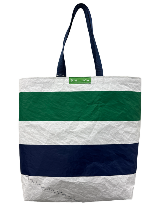Green & Navy Stripe Grocery Tote