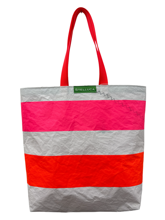 Hot Pink & Orange Stripe Grocery Tote